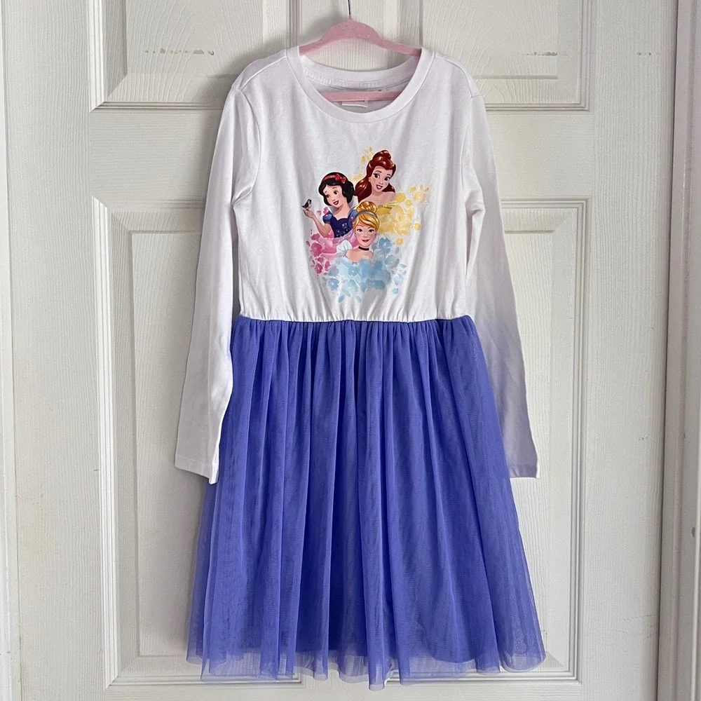 Disney Princess Tutu Dress M 7-8 Girls Long Sleeve Tulle White Purple Disneycore